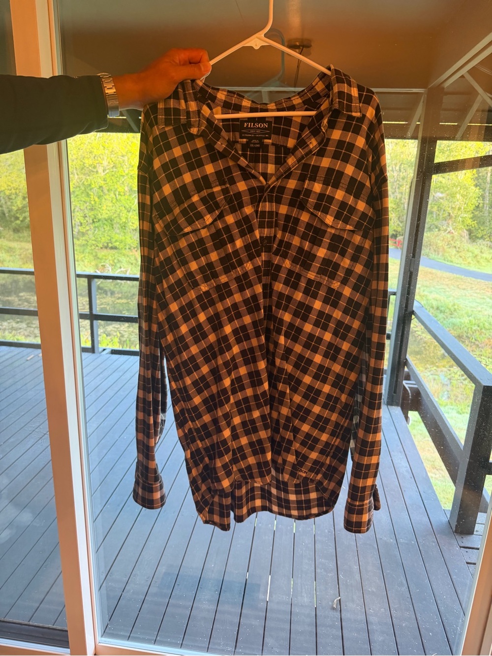 Filson Black and Cream Plaid Button-Down Shirt